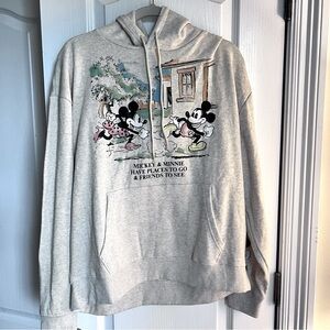 Mickey & Minnie Graphic Hoodie NWOT “Gotta Run!” In rose gold embellished sleeve